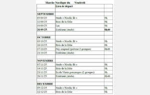 Marche Nordique - Planning du vendredi
